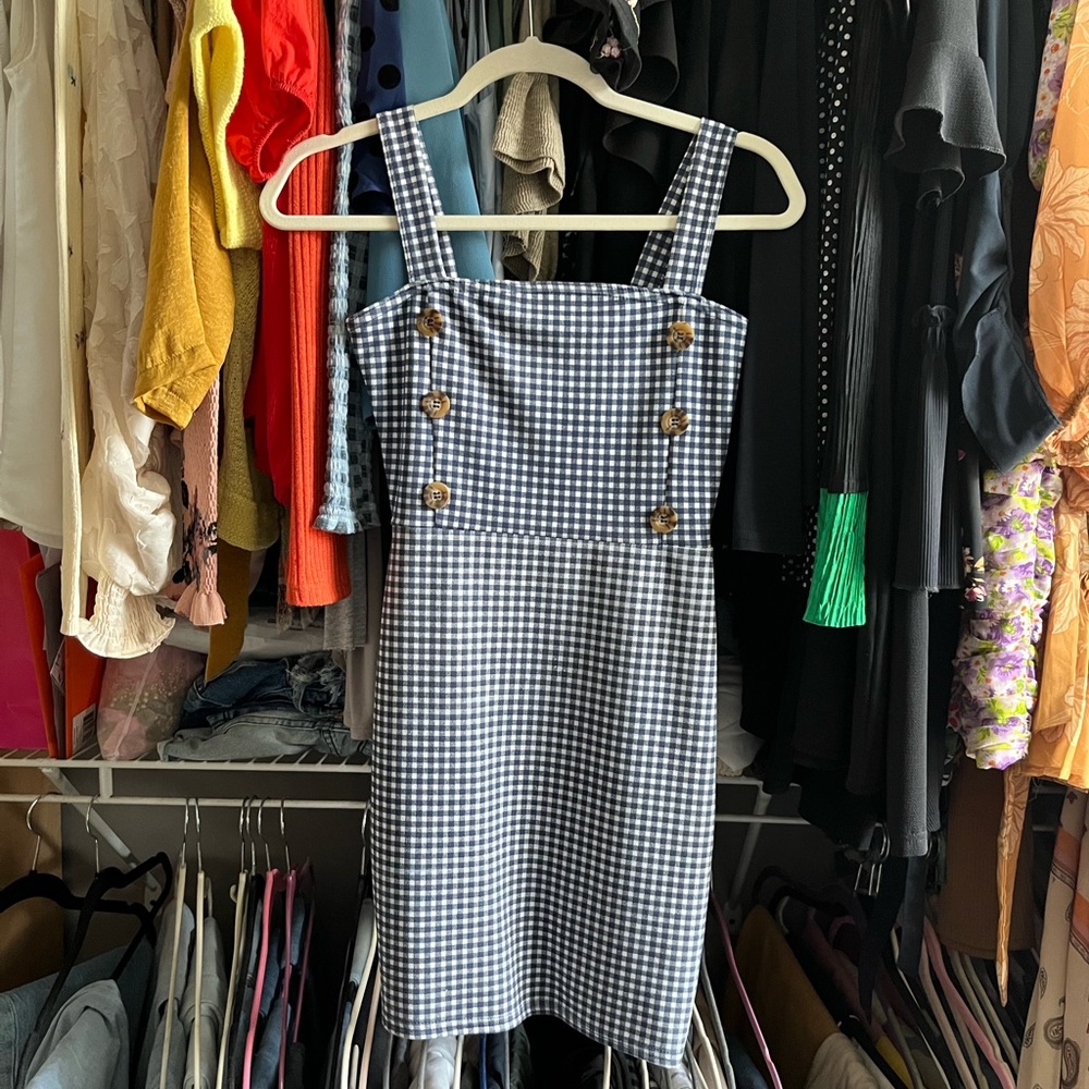 PLT Navy Gingham Bodycon Dress